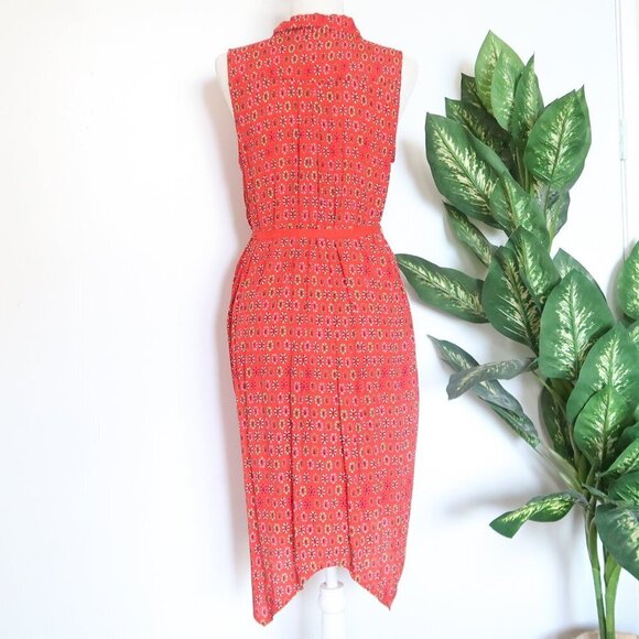 Anthropologie Maeve Vicki Red Sleeveless Button-down Shirt Dress Red Geometric 9 - Picture 10 of 16